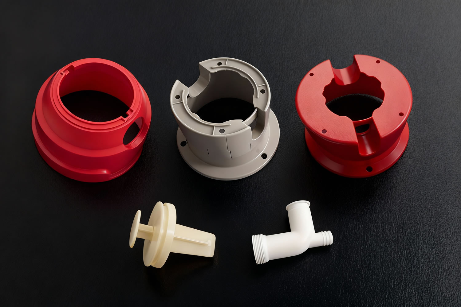 GP Mold food waste disposer parts injection molds, upper and lower casing, buttons, drain connector plastic molds, custom molds, Chinese mold manufacturer