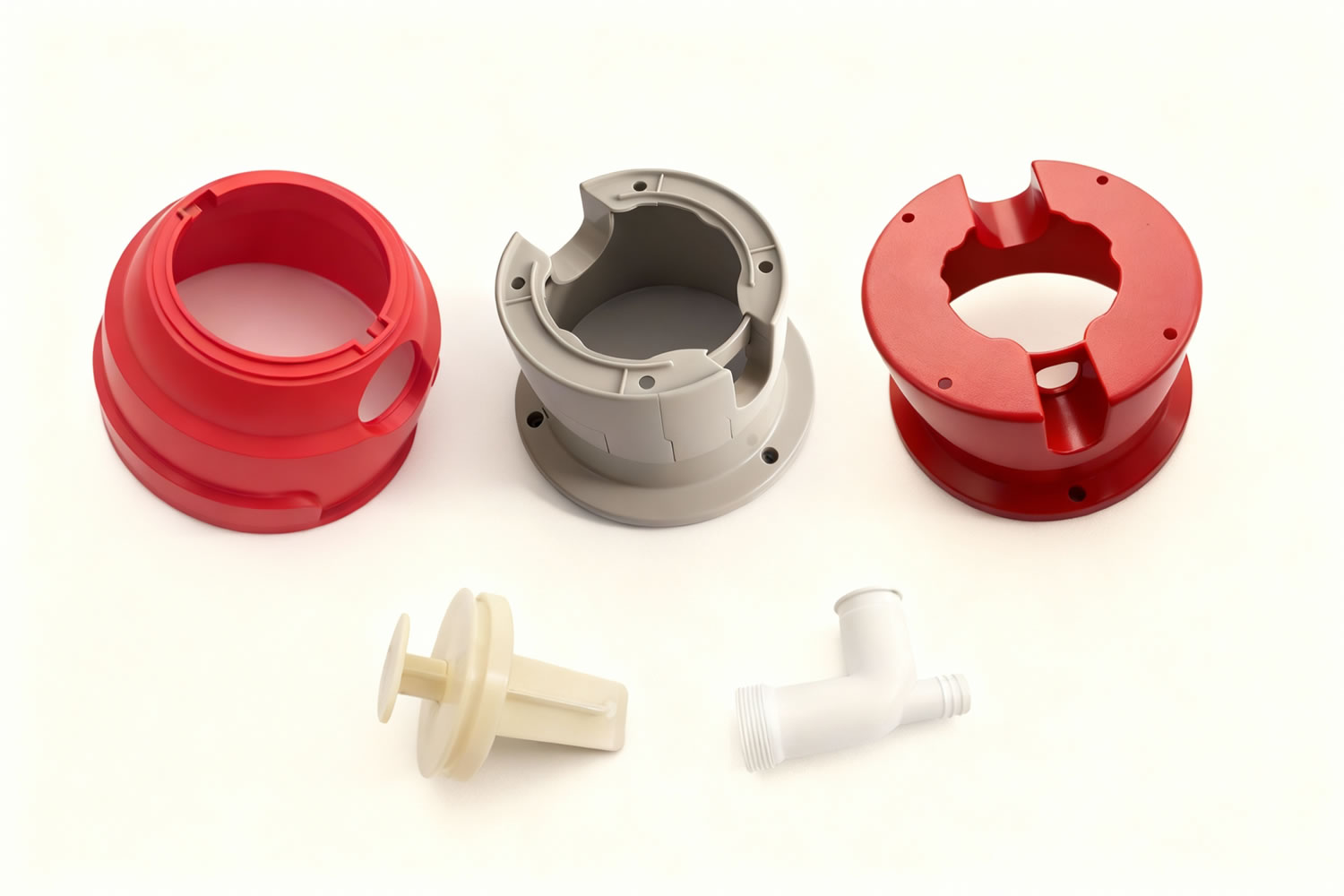 GP Mold food waste disposer parts injection molds, upper and lower casing, buttons, drain connector plastic molds, custom molds, Chinese mold manufacturer