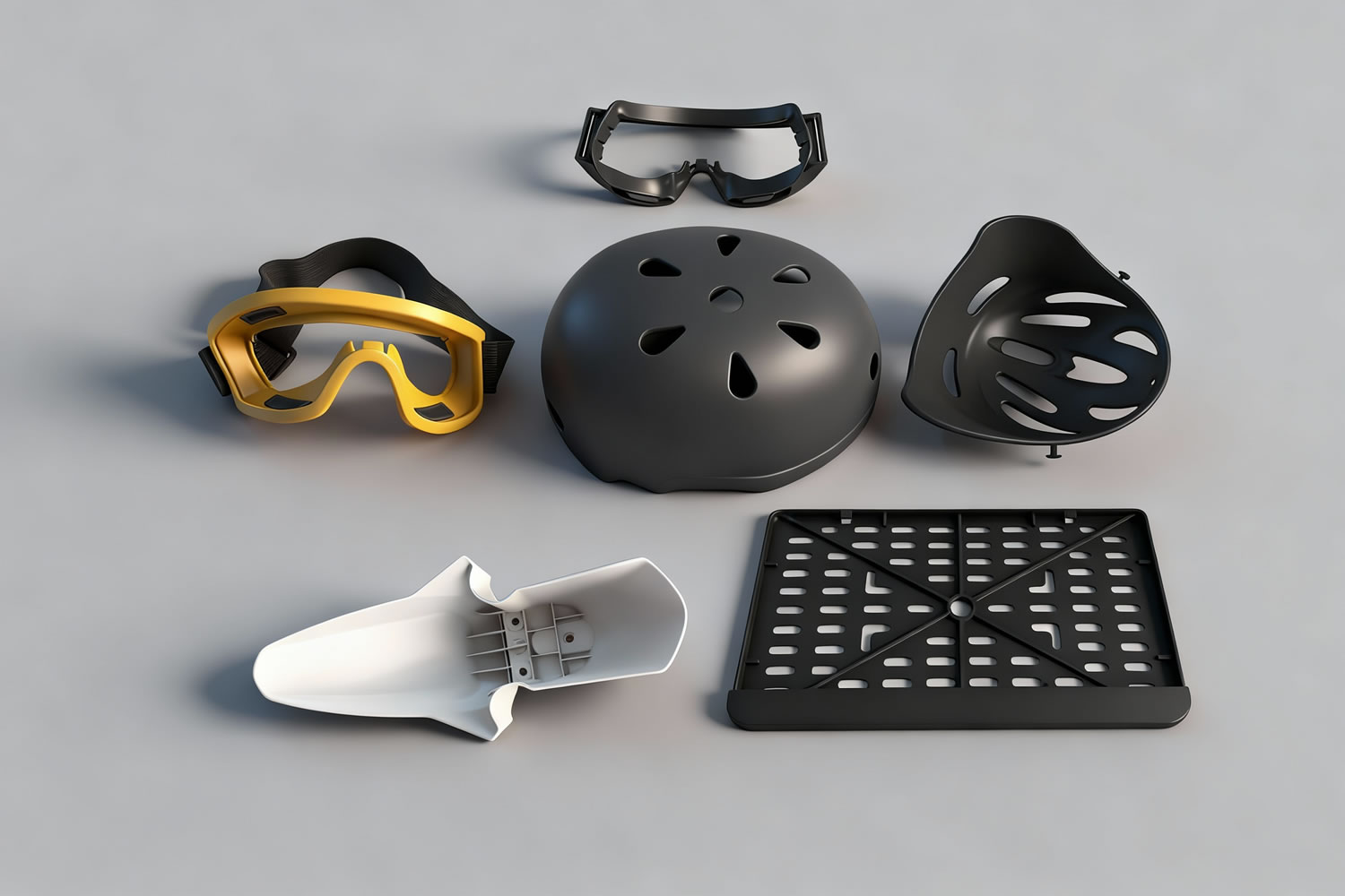 GP Mold: Motorcycle parts injection molds, including molds for helmets, goggles, license plate frames, fenders, and seats.  Chinese mold manufacturer, custom molds available